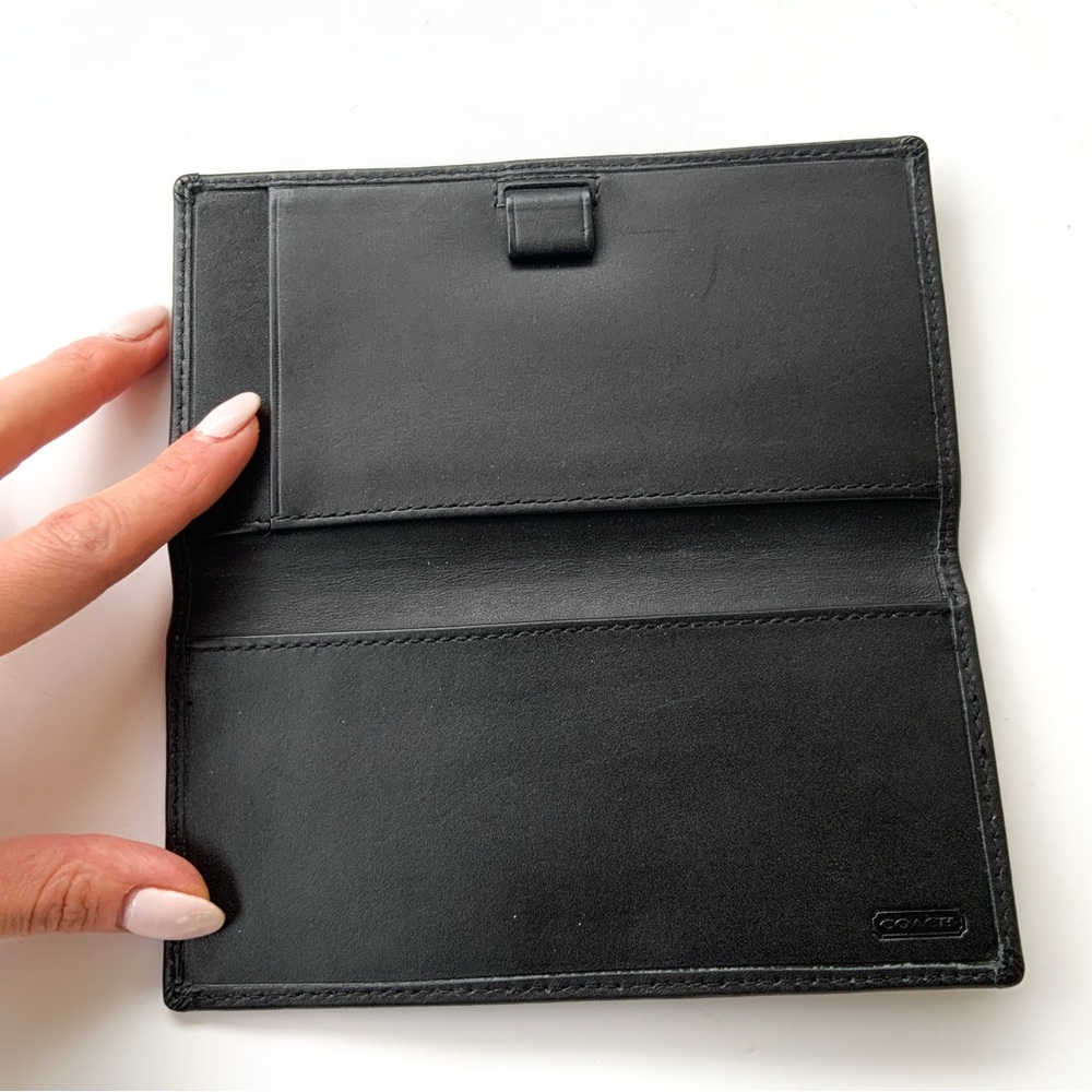 Coach Black Monogram Fabric Leather Checkbook Holder - Picture 3 of 5
